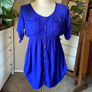 Cute button front maternity tunic, cobalt blue, size XL